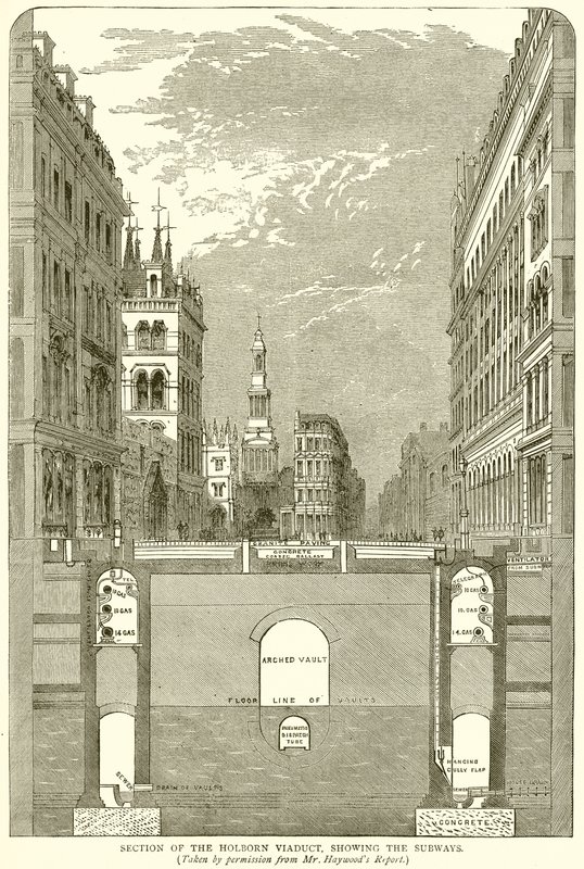 Metroları gösteren Holborn Viyadüğü Bölümü by English School