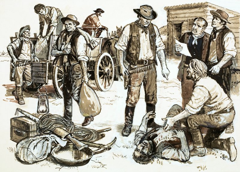 Şerif Henry Plummer, toptan soygun ve şiddetten sorumluydu (kağıt üzerine guaj boya) by English School
