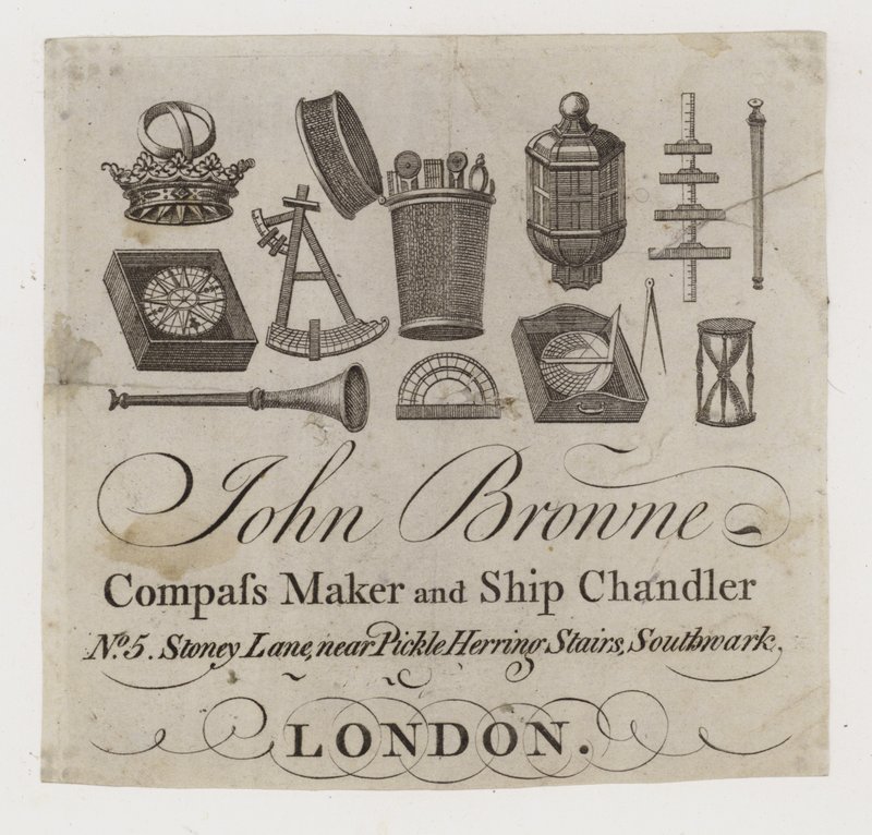Gemi levazımı, John Browne, ticari kart by English School