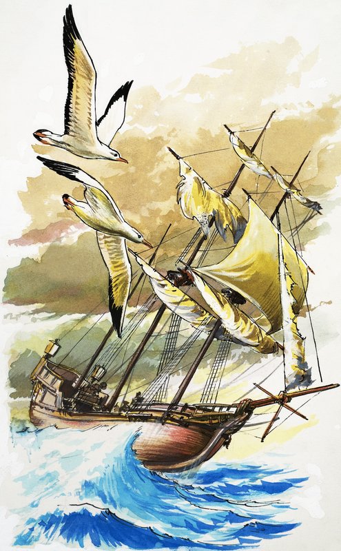 Ship on a stormy sea by English School