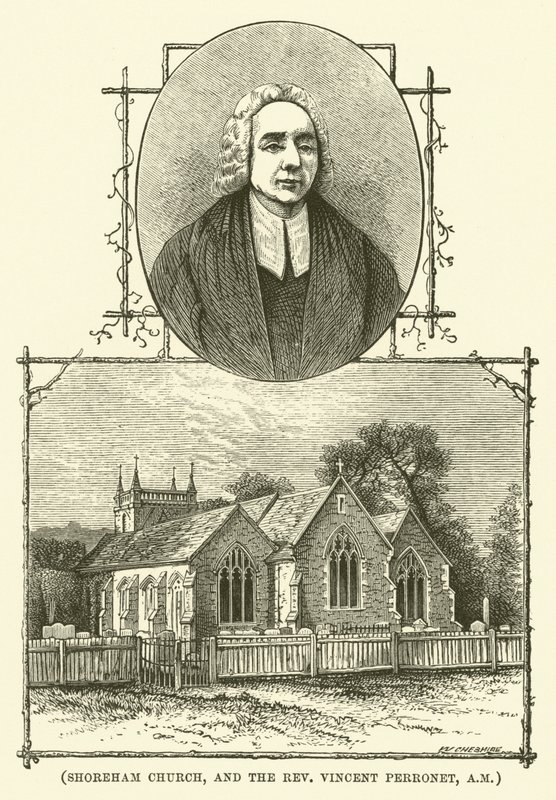 Shoreham Kilisesi ve Peder Vincent Perronet, AM (gravür) by English School
