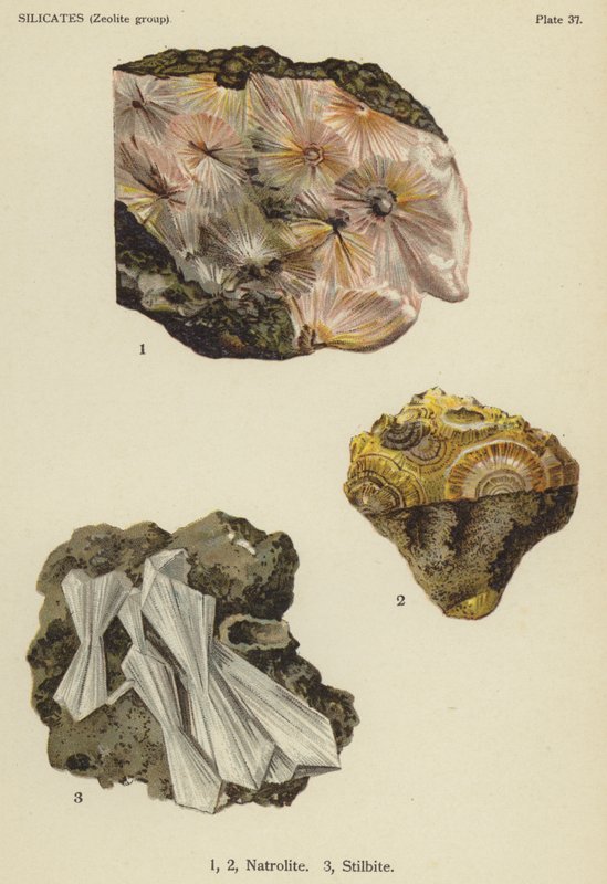 Silikatlar (zeolit grubu), natrolit, stilbit (renkli lito) by English School