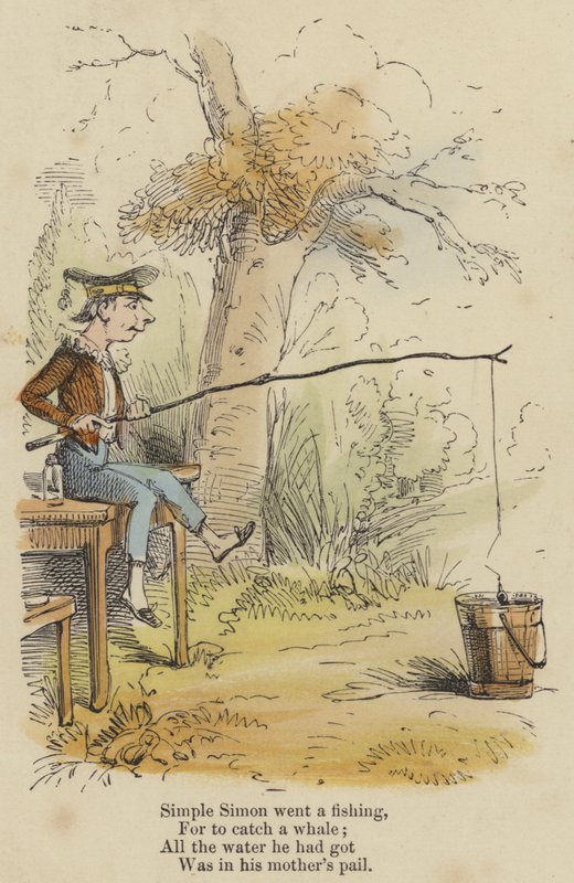Basit Simon balık tutmaya gitti, Bir balina yakalamak için; Sahip olduğu tüm su, annesinin kovasındaydı (renkli gravür) by English School