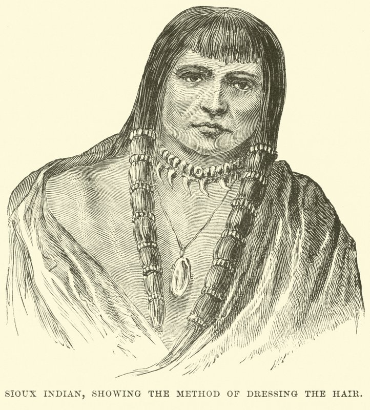 Sioux Indian, saç şekillendirme yöntemini gösteriyor by English School