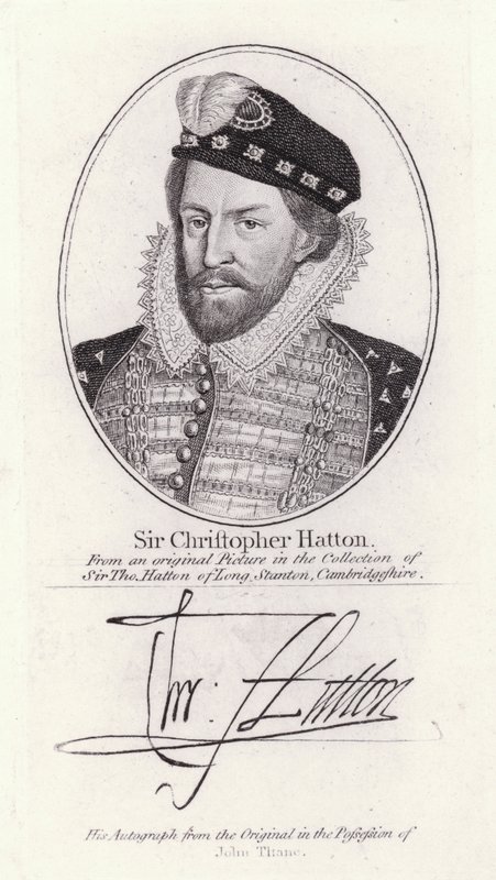 Sir Christopher Hatton, İngiltere'nin Lord Şansölyesi ve Kraliçe I. Elizabeth'in favorisi (gravür) by English School