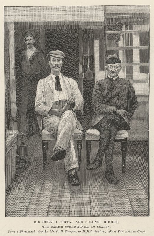 Sir Gerald Portal ve Albay Rhodes, İngiliz Komiserler Uganda (gravür) by English School