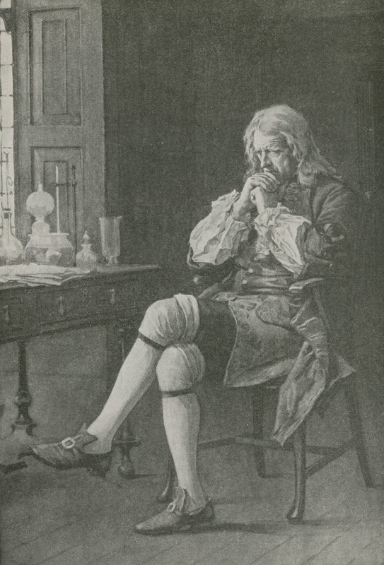 Sör Isaac Newton oturmuş rüya görüyor by English School