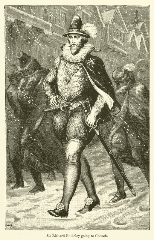 Sir Richard Bulkeley kiliseye gidiyor (gravür) by English School