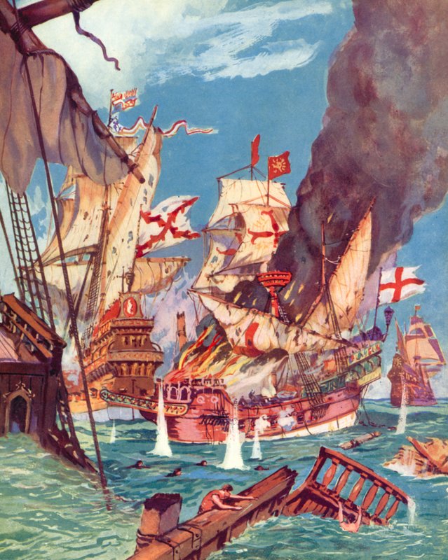 Sir Richard Grenville, Flores Savaşı (renkli taş) by English School