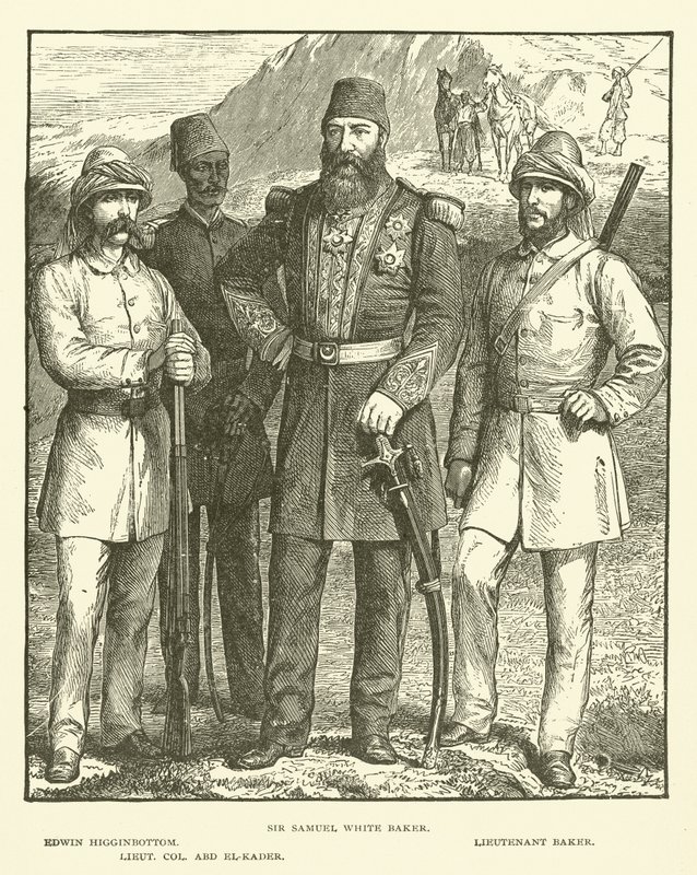 Sir Samuel White Baker, Edwin Higginbottom, Teğmen Baker, Yarbay Abd El-Kader (gravür) by English School