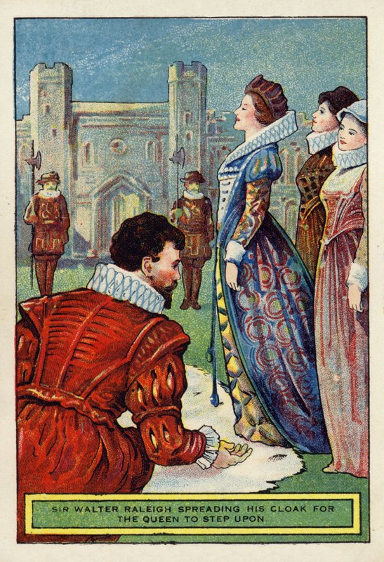 Sir Walter Raleigh, Kraliçenin Üzerine Basması İçin Pelerinini Yayıyor by English School