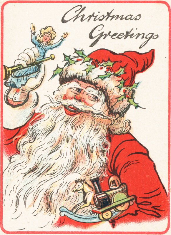 Gülümseyen Noel Baba elinde oyuncaklar, Noel kartı by English School