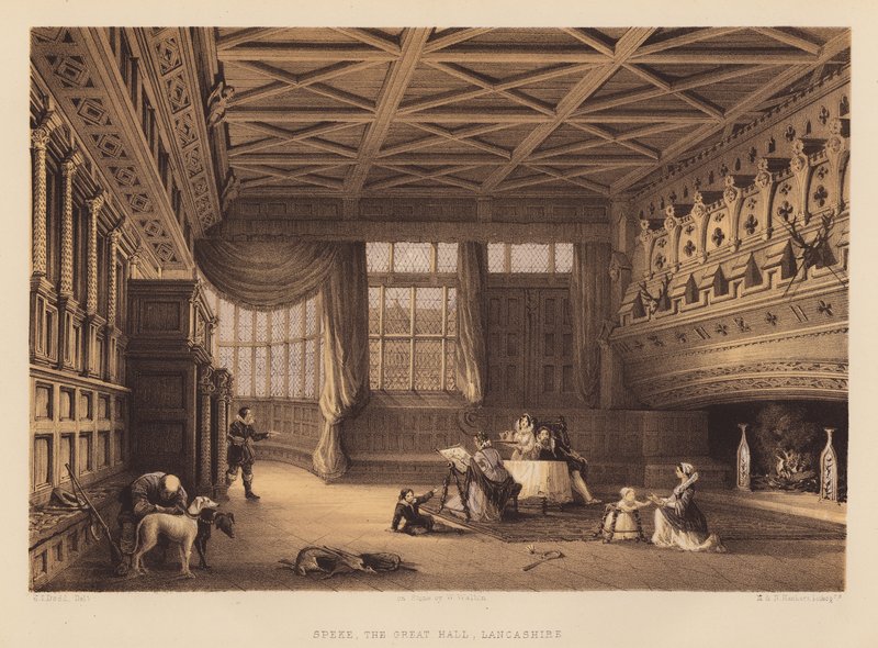 Speke, Büyük Salon, Lancashire (aquatint) by English School