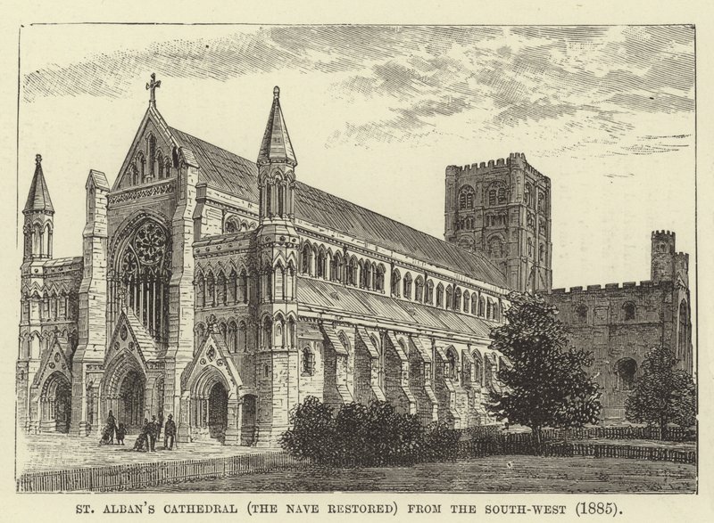 St Albans Katedrali, nef restore edilmiş, güneybatıdan, 1885 by English School