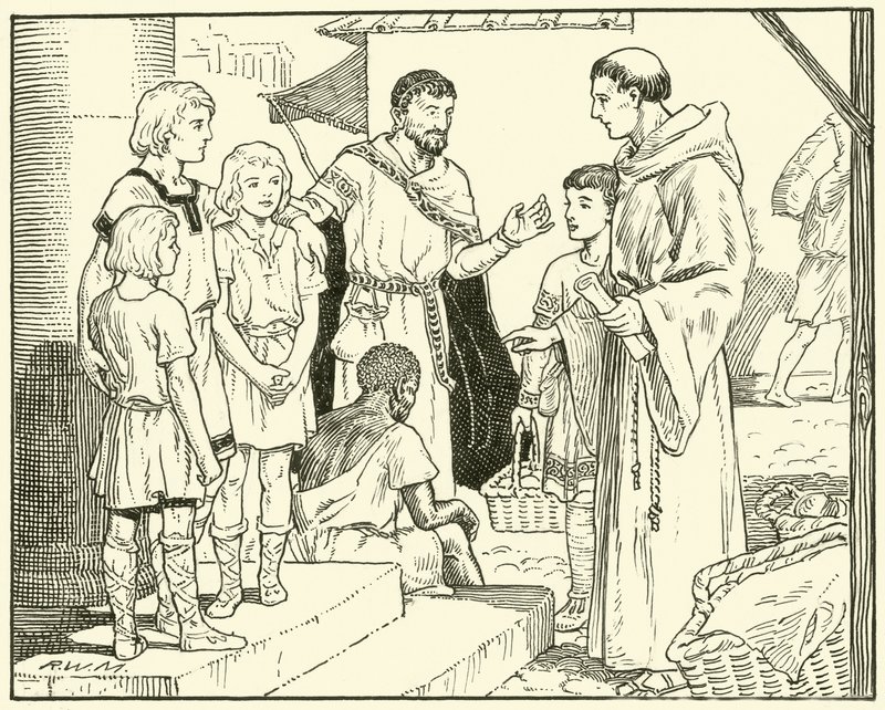 Aziz Gregory ve İngiliz Köleler (kağıt üzerine mürekkep) by English School
