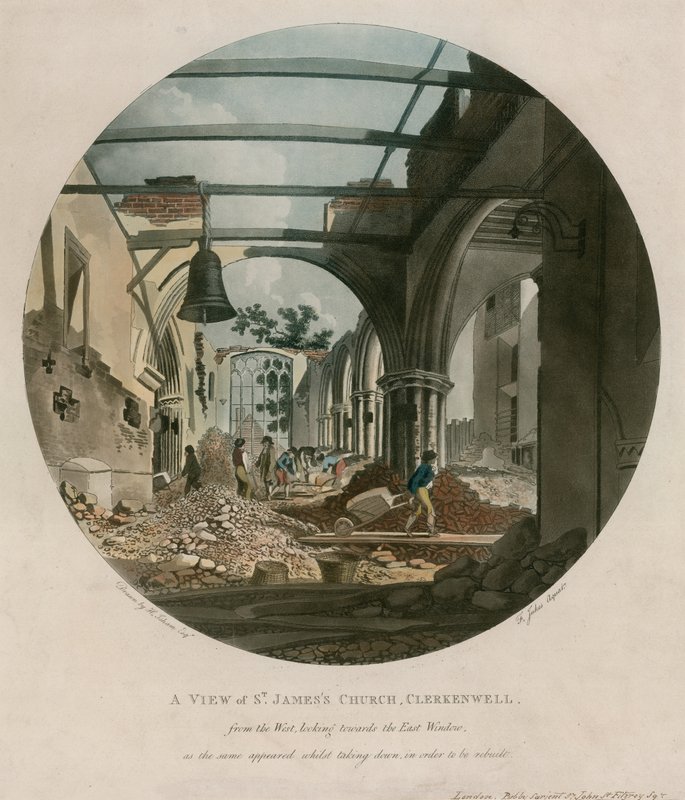 Aziz James Kilisesi, Clerkenwell, yıkılırken by English School