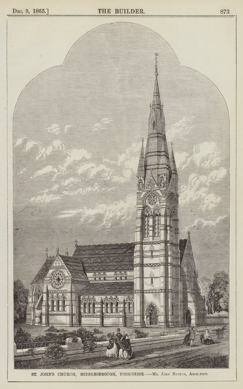 St John Kilisesi, Middlesbrough, Yorkshire, Bay John Norton, Mimar (gravür) by English School