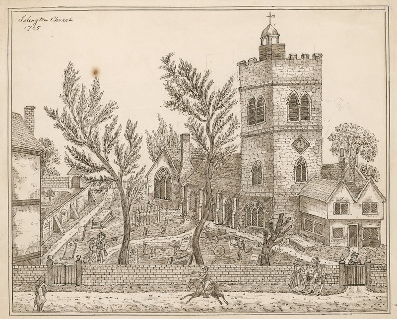 St Marys (eski kilise), Islington (kağıt üzerine mürekkep) by English School