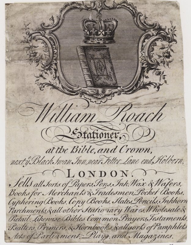 Kırtasiyeci, William Roach, ticaret kartı by English School