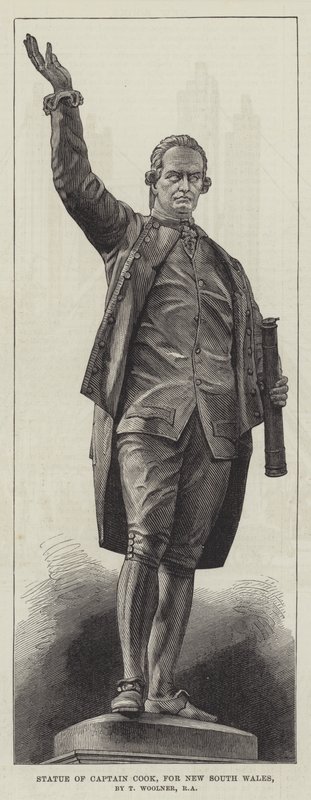Kaptan Cook Heykeli, Yeni Güney Galler için, T Woolner, RA (gravür) by English School