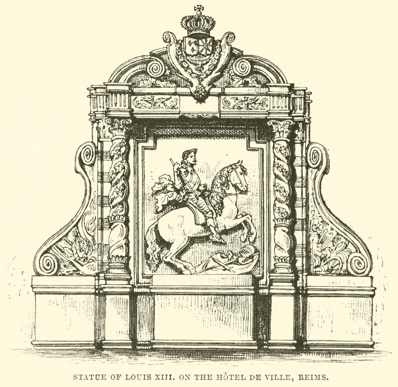 Louis XIII heykeli, Hotel de Ville, Reims (gravür) by English School