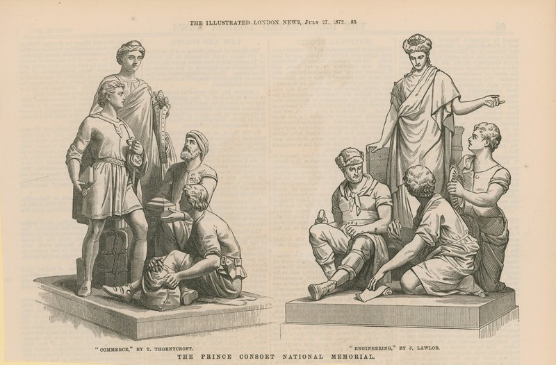 Ticaret ve Mühendisliği tasvir eden heykeller by English School