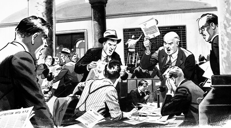 1929 Wall Street Çöküşü sırasında Borsa Broker Ofisi by English School