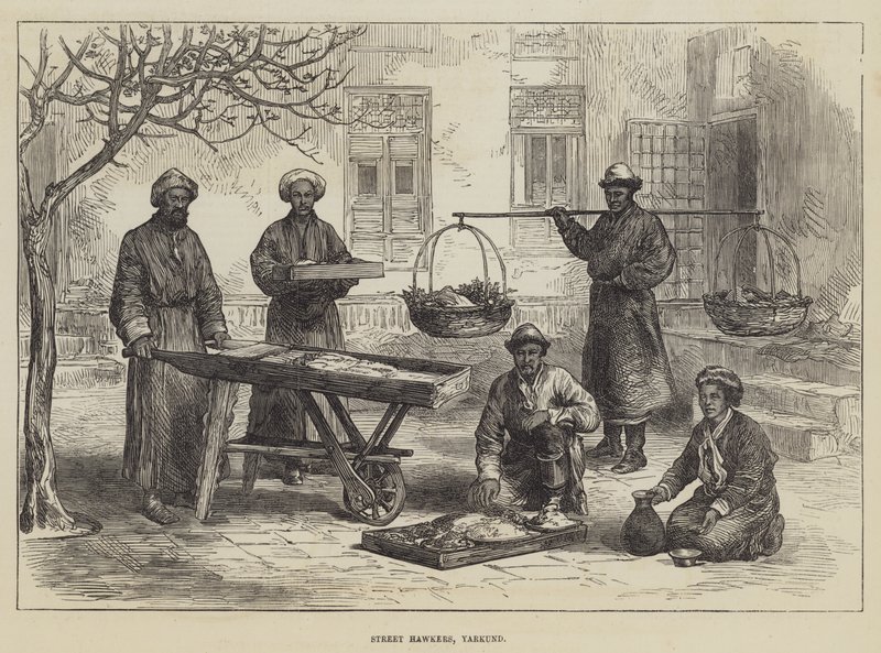 Street Hawkers, Yarkund (gravür) by English School