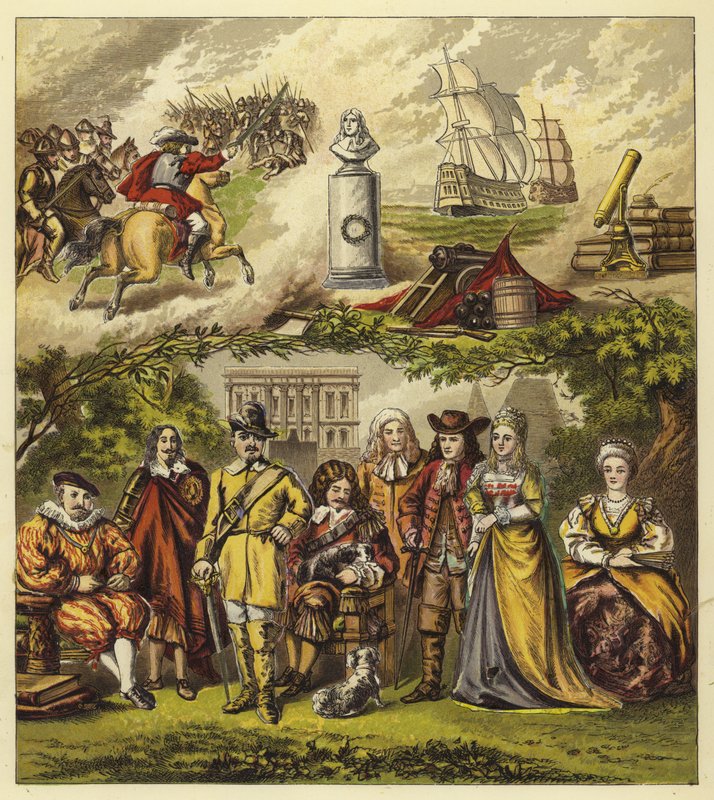 Stuarts, Commonwealth ve Orange House; King James I, King Charles I, Oliver Cromwell, King Charles II, King James II, William ve Mary, Kraliçe Anne by English School
