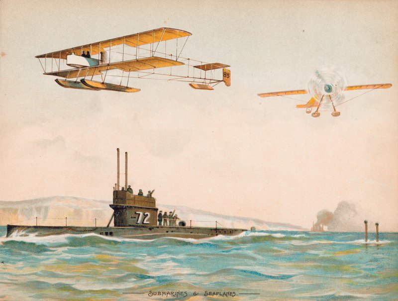 Denizaltılar ve deniz uçakları (chromolitho) by English School