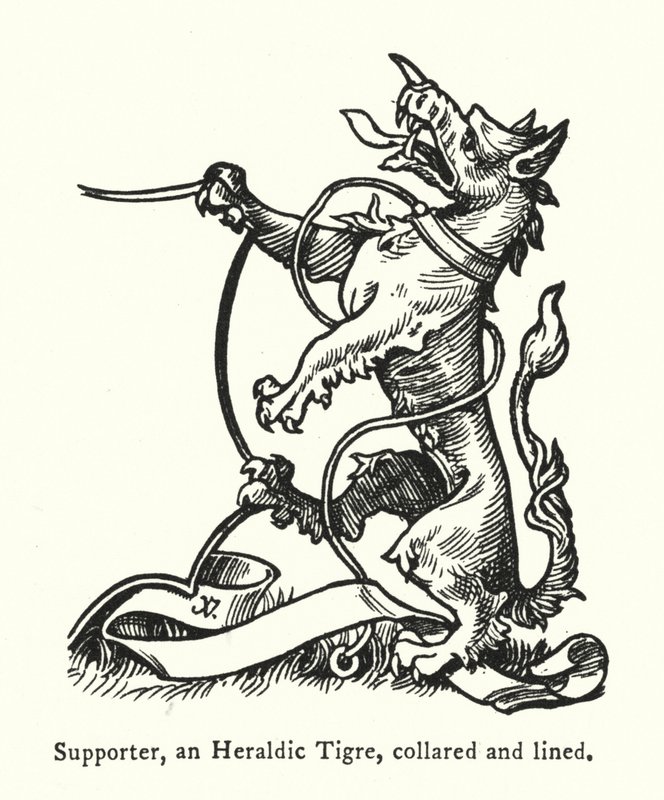 Supporter, Heraldic Tigre, yakalı ve astarlı (gravür) by English School