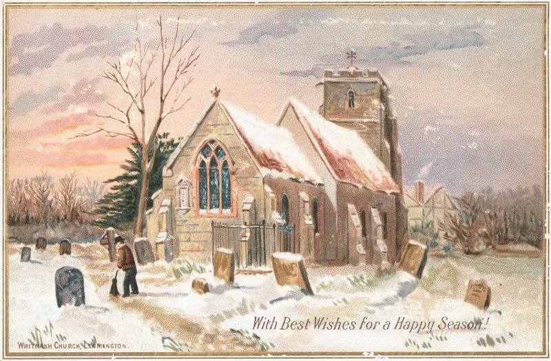 Kilise bahçesindeki karı süpürmek, Noel Kartı by English School