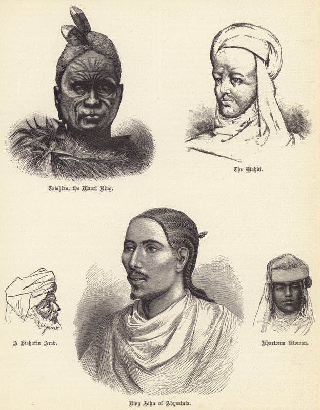 Tawhiao, Maori Kralı, Mehdi, Risharin Arap, Habeş Kralı John, Hartum Kadını (gravür) by English School