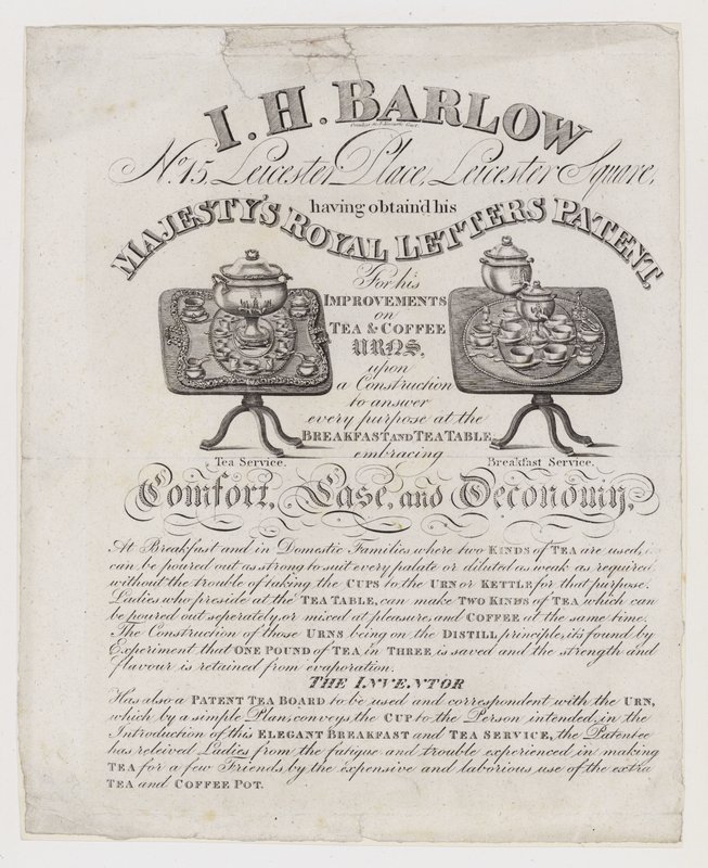 Tea Urn Makers, I H Barlow, ticaret kartı by English School