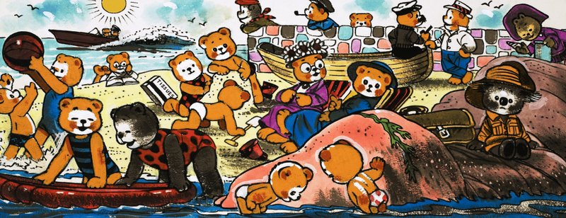 Teddy Bears playing on the beach by English School