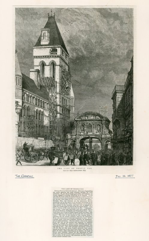 Temple Bar, Londra. yıkım, 1877 by English School