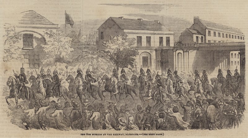 Demiryolundaki 8. Hussars, Plymouth (gravür) by English School