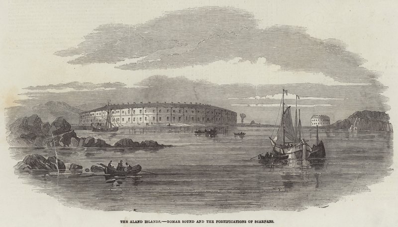 Aland Adaları, Bomar Sesi ve Skarpanların Tahkimatı (gravür) by English School
