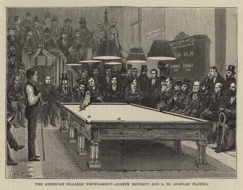 Amerikan Bilardo Turnuvası, Joseph Bennett ve SW Stanley oynuyor (gravür) by English School