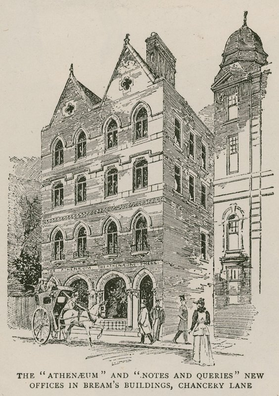 Athenaeum ve Notes and Queries Breams Buildings, Chancery Lane, Londra
