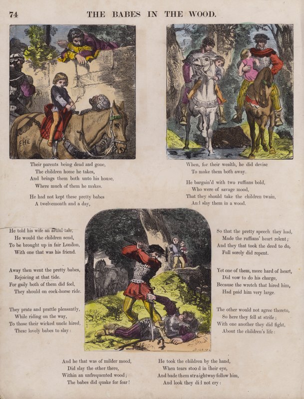 The Babes In The Wood (renkli gravür) by English School