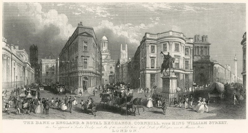 İngiltere Merkez Bankası ve King William Street ile Royal Exchange, Cornhill by English School