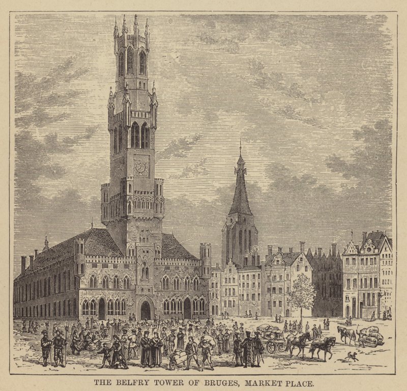 Bruges Çan Kulesi, Pazar Yeri (gravür) by English School