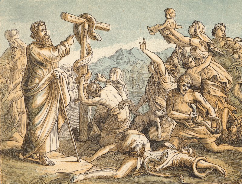Brazen Serpent (renkli gravür) by English School