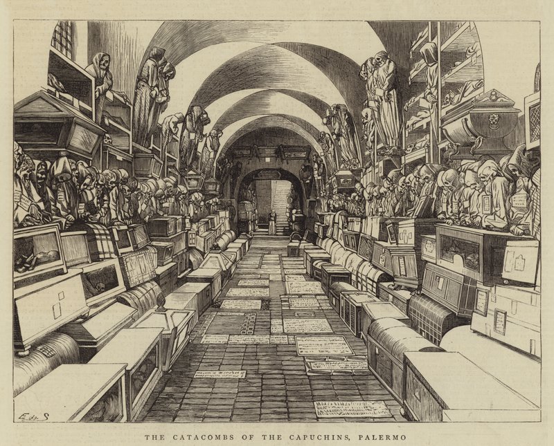 Capuchinlerin Yeraltı Mezarları, Palermo (gravür) by English School
