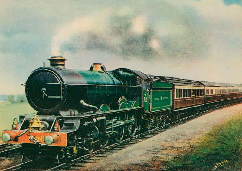 "Kral George V" tarafından çekilen "Cornish Riviera Express", Great Western Railway (renkli lito) by English School