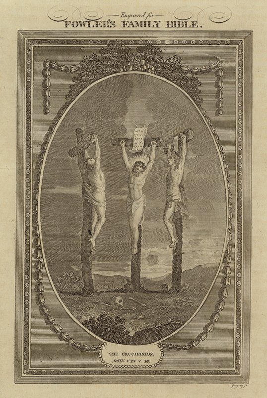 Çarmıha Gerilme, Yuhanna, Bölüm 19, Ayet 18 (gravür) by English School