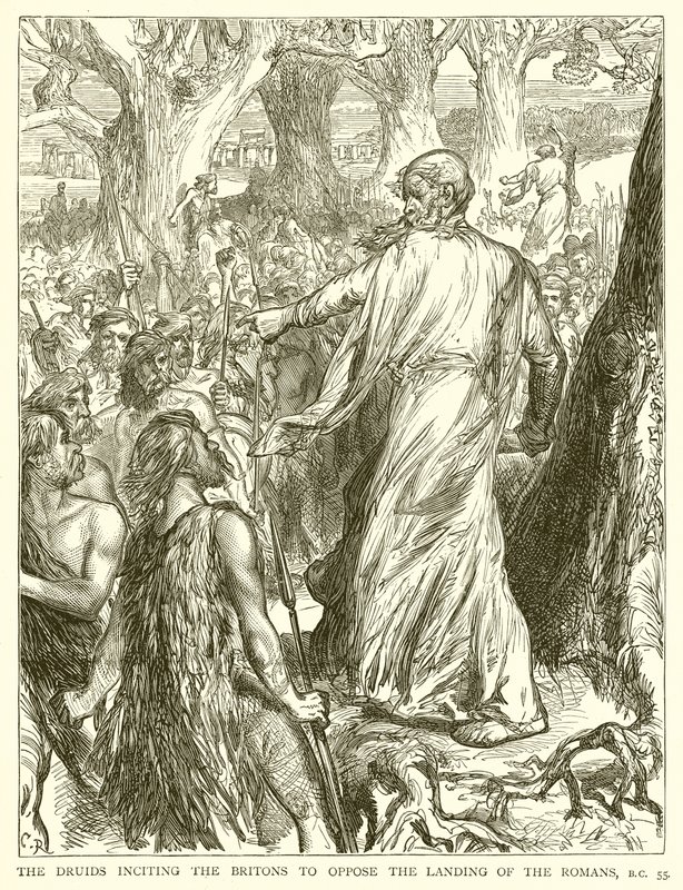 Druidler, Britanyalıları Romalıların karaya çıkmasına karşı çıkmaya teşvik ediyor, M.Ö. 55 by English School