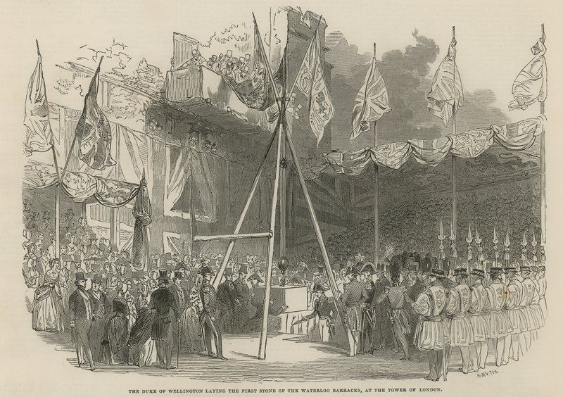 Wellington Dükü Waterloo Kışlasının ilk taşını döşerken by English School