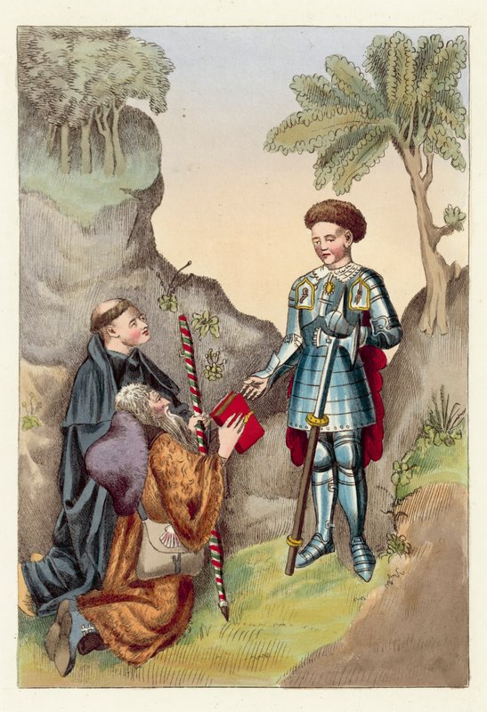 Salisbury Kontu ve John Lydgate (renkli gravür) by English School